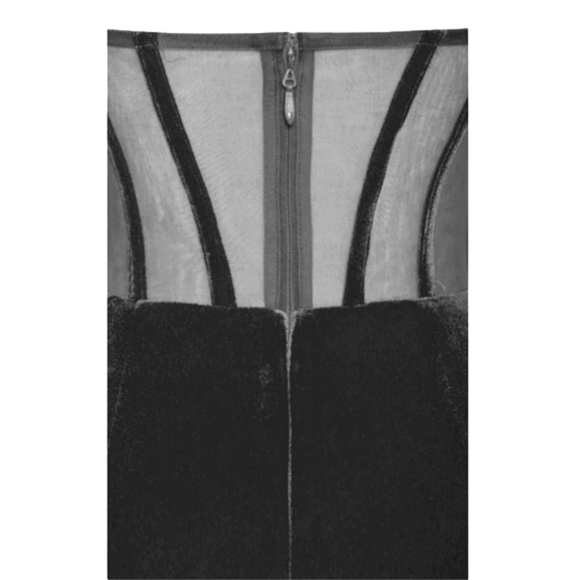 Black Corset High Slit Velvet Gown Sexy Winter Dress Women's Formal - Picture 12 of 16